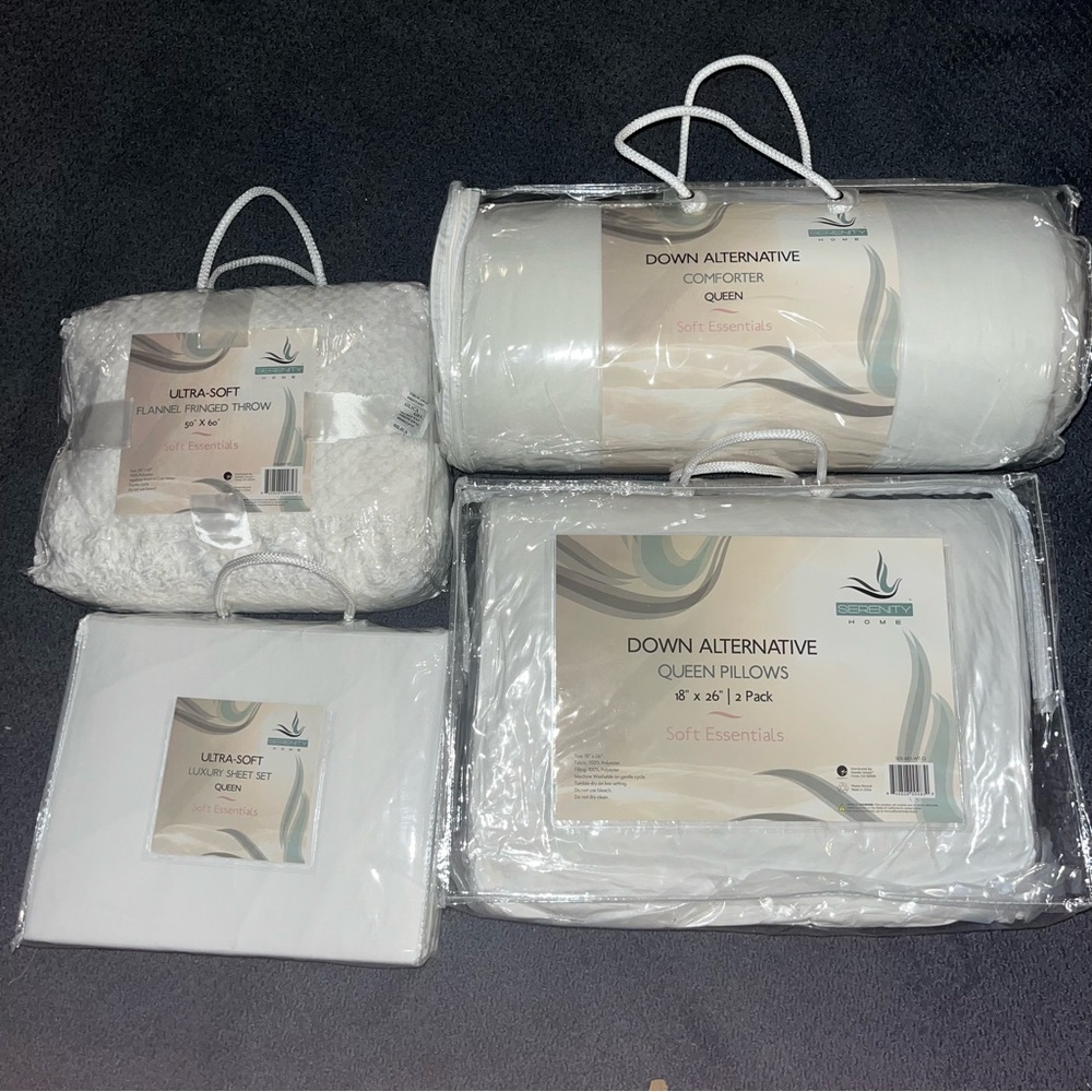 NWT queen size bedding set, sheets, comforter, pillows and throw